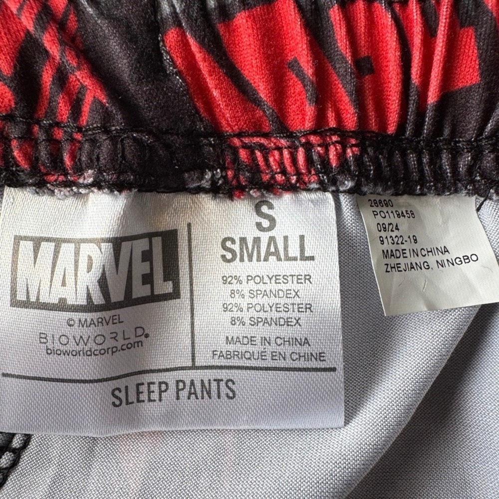 Marvel Deadpool Sleep Pants Black Red Logo Graphic Pajama Bottoms Mens Small - Picture 7 of 12